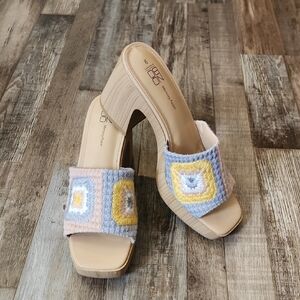 NOBO No Boundaries Pastel Granny Square Chunky Heel Block Sandal Size 9 Boho